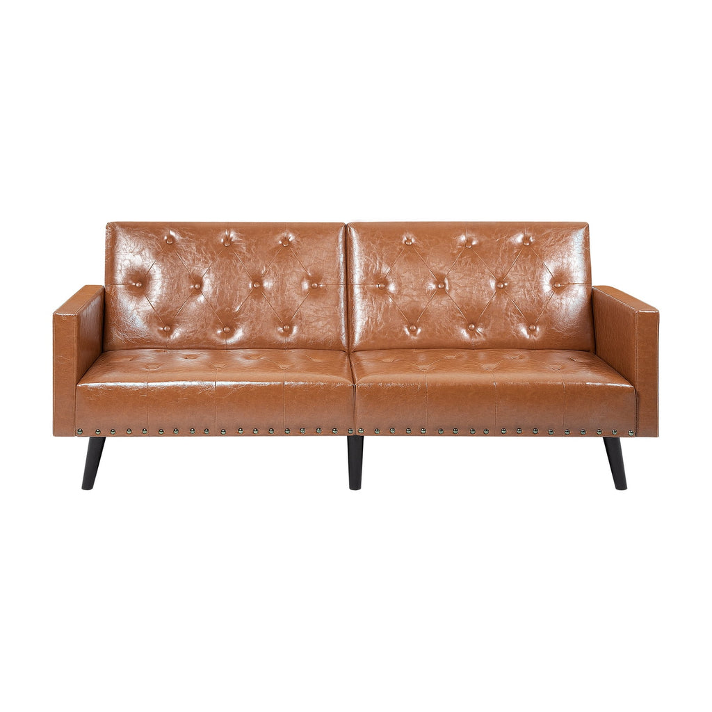 Caramel Faux Leather Tufted Split Back Futon Sofa B545493