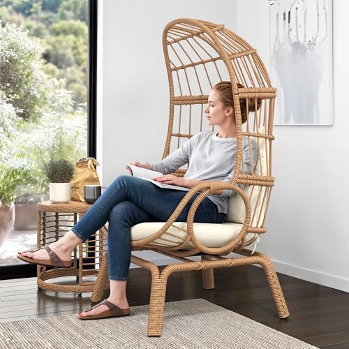 Beige Wicker Egg Chair with Ottoman C955