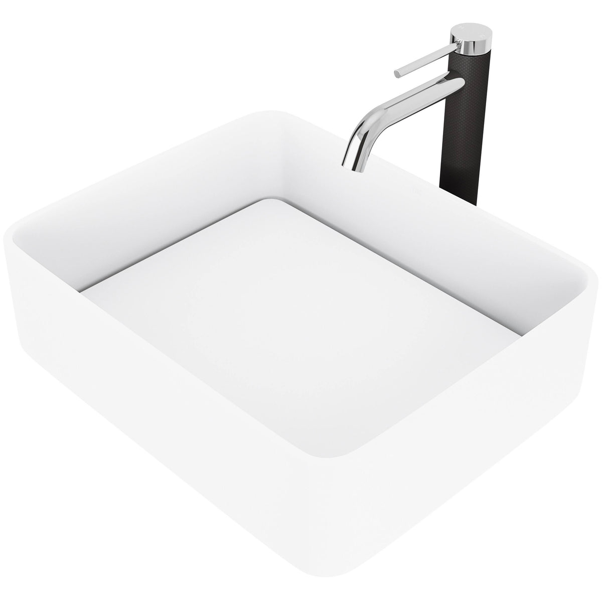 White Rectangular Vessel Bathroom Sink with Chrome Faucet and Pop-Up Drain C2620