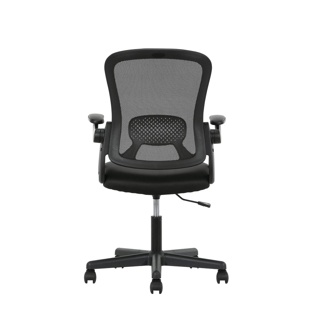 Black Fabric Ergonomic Mesh Back Office Chair with Flip-up Arms A624