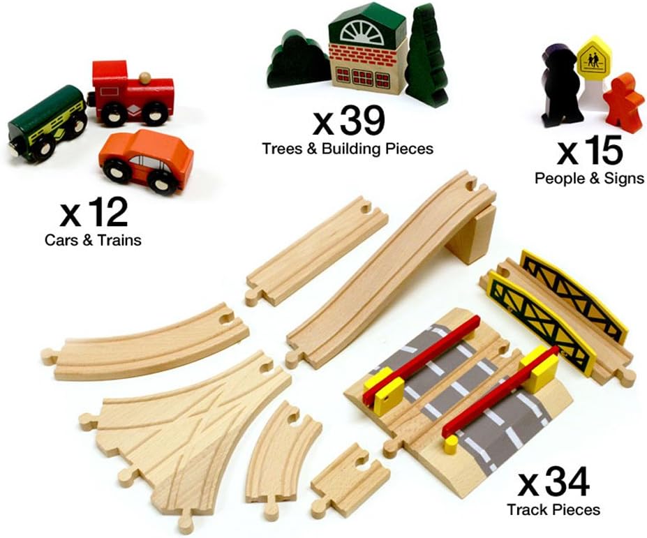 100-Piece Wooden Train Track Town Starter Set I34769