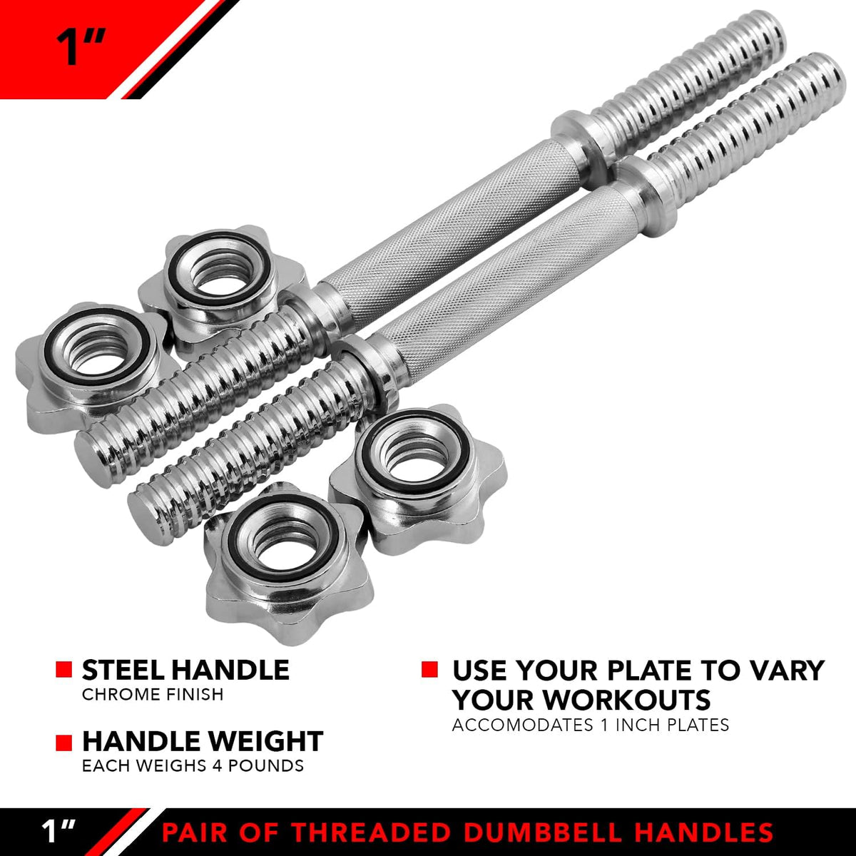Set of 2 Threaded Dumbbell Handles with Star Collars E983009