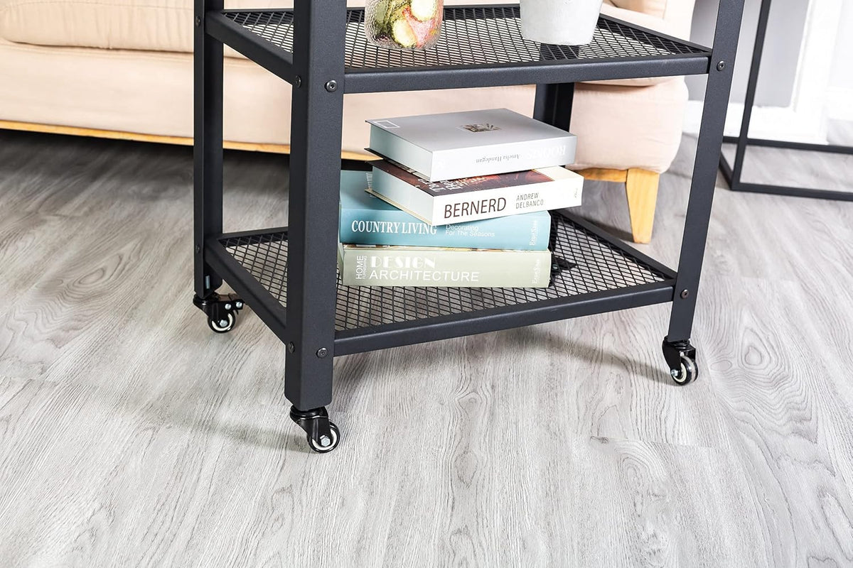 Standing Racks with Casters, 2 Mesh Shelves, Kitchen Service Trolley Cart Q92758