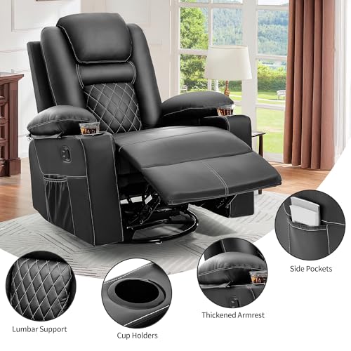 Black Faux Leather Swivel Rocker Recliner Chair with Massage & Heat D393673