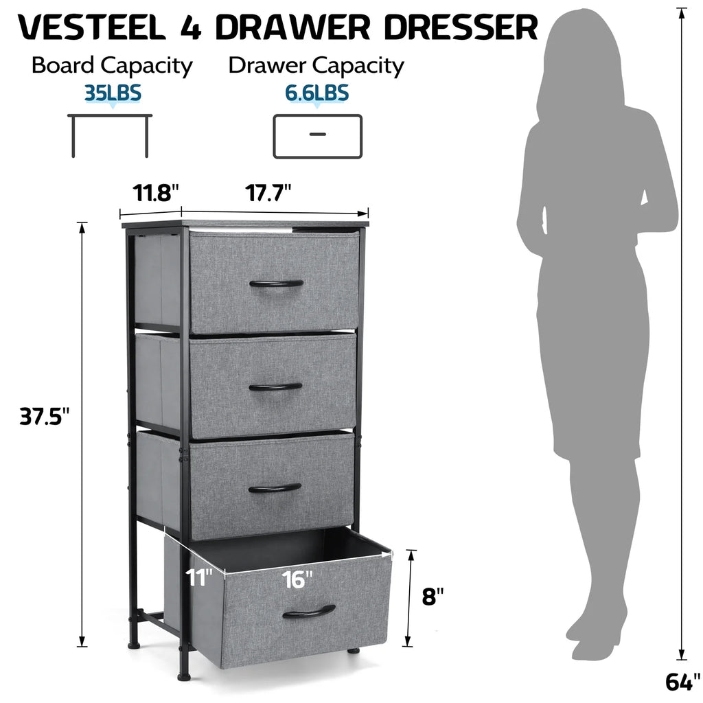 4 Drawer Fabric Dresser with Wood Top D772018
