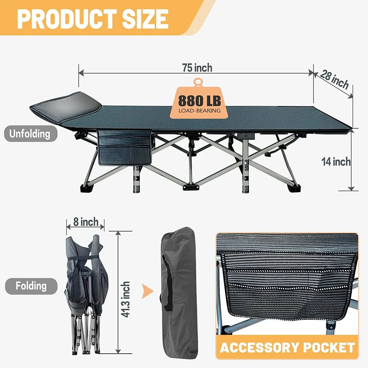 Folding Bed with Mattress and Carrying Bag U244630