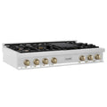 48 in. 7 Burner Gas Cooktop with Champagne Bronze Knobs in Stainless Steel U5632