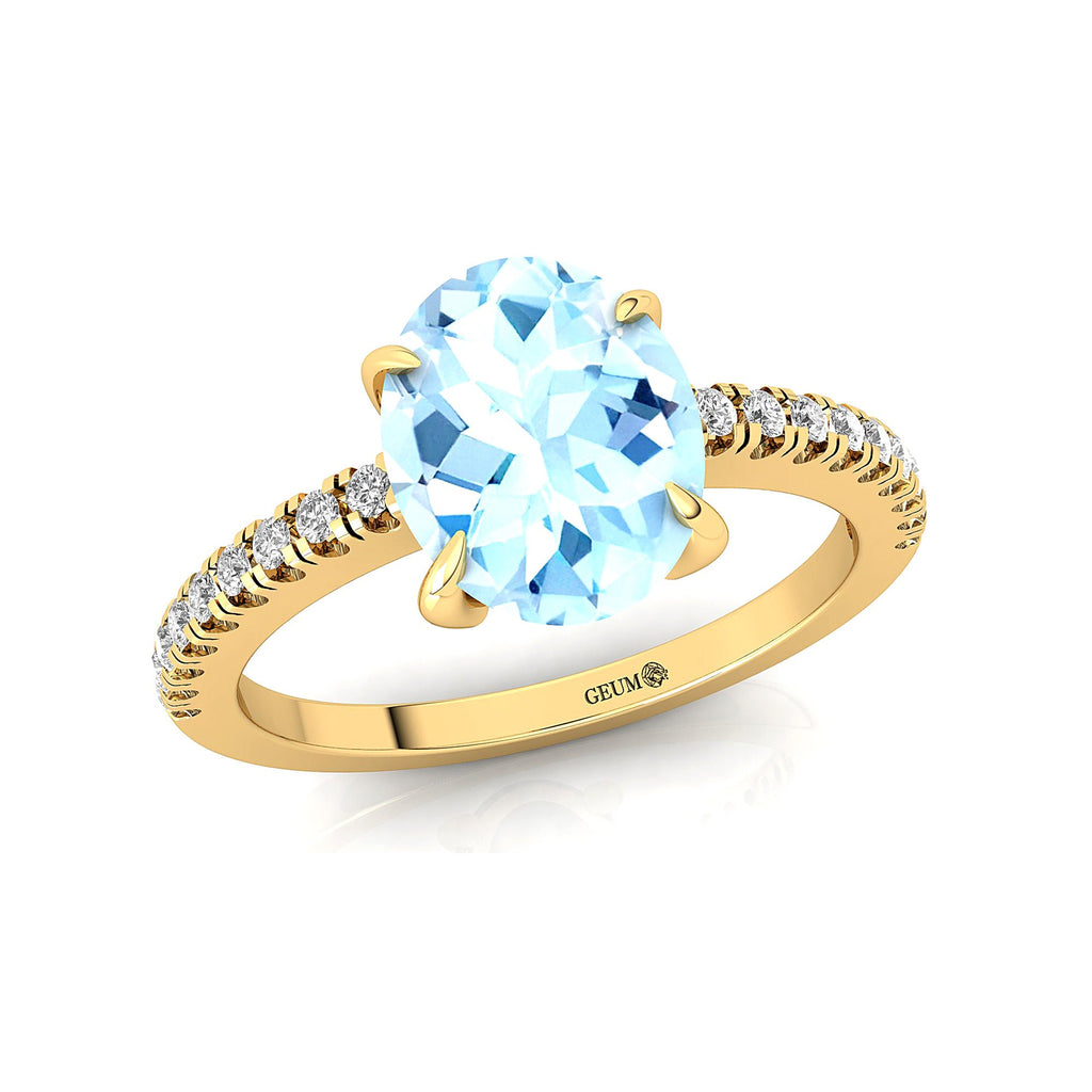 Aquamarine Diamond 14k Solid Gold Ring T901