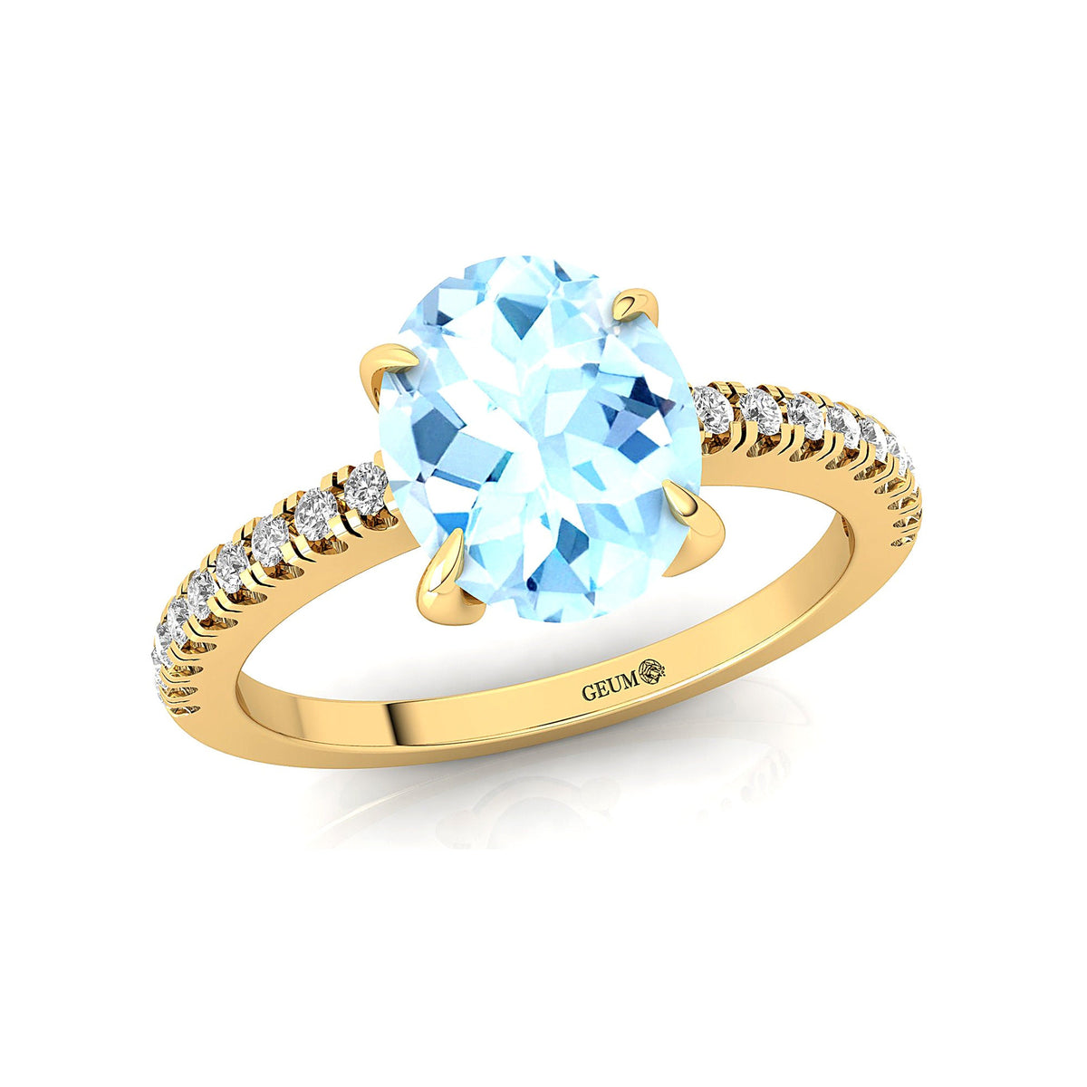 Aquamarine Diamond 14k Solid Gold Ring T901