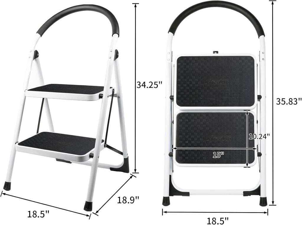 2 Step Folding Ladder with Arc-Shaped Handrail Metal Anti-Slip Base Wide Pedal Lightweight Ladder Pack of 2 U869