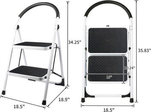 2 Step Folding Ladder with Arc-Shaped Handrail Metal Anti-Slip Base Wide Pedal Lightweight Ladder Pack of 2 U869