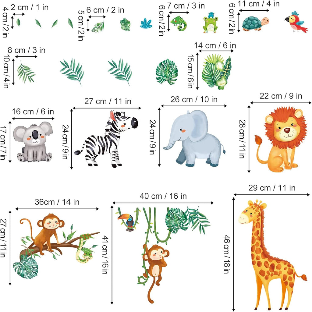 Jungle Animals Wall Decals Monkey Giraffe Elephant Wall Stickers Wall Decor B1079