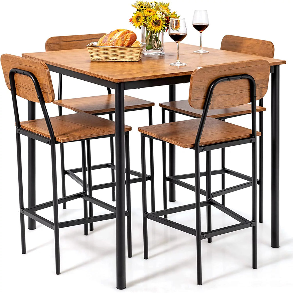 5-Piece Counter Height Dining Table Set with 4 Bar Stools B5020