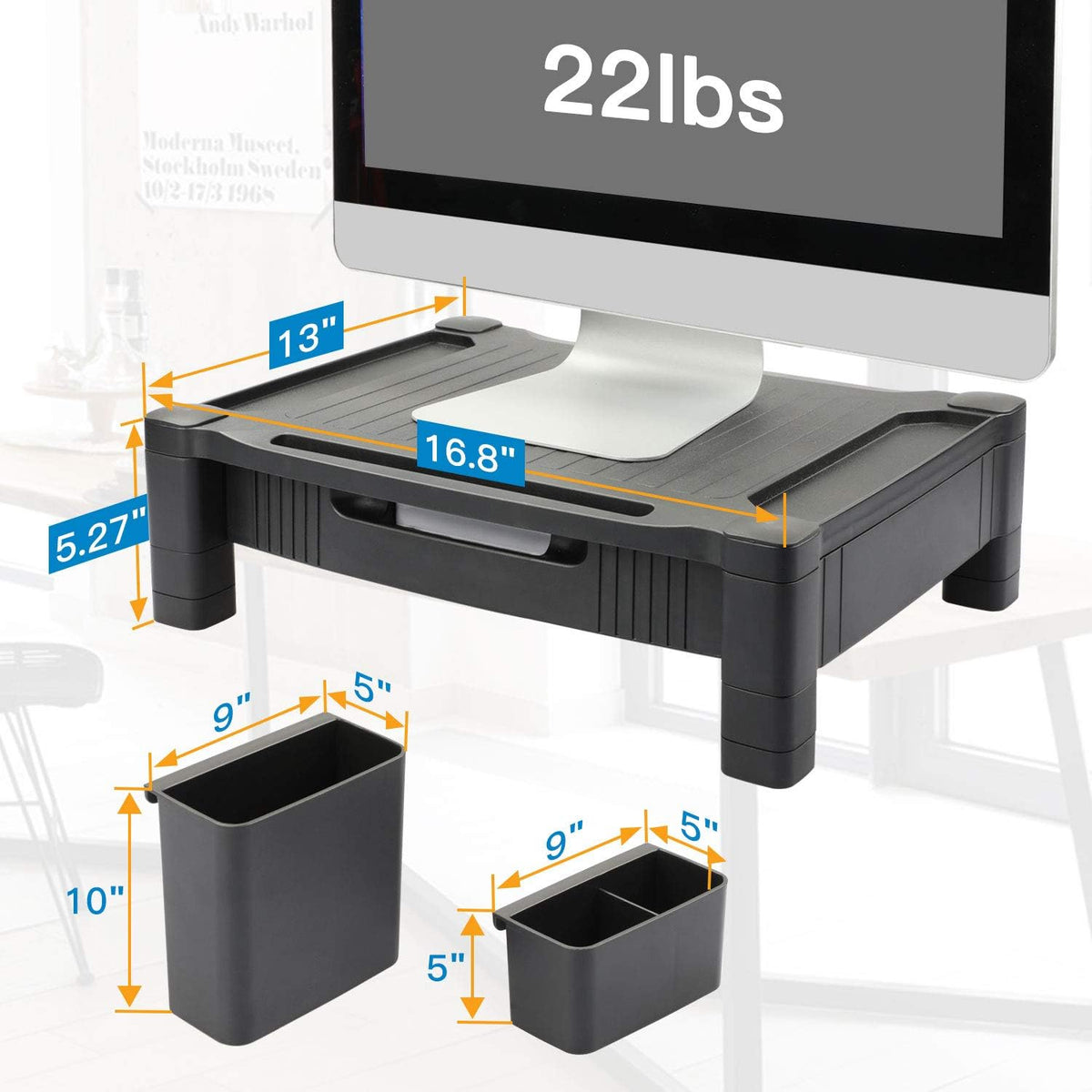 Monitor Stand with Drawer, Adjustable Computer Riser, Pack of 2 B46025