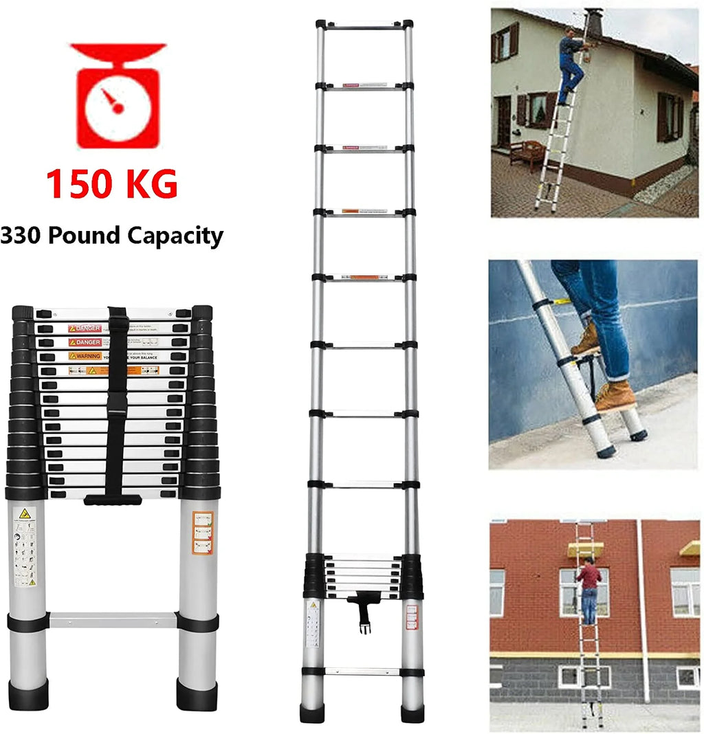 Telescoping Ladder 14FT Aluminum Portable Extendable Ladder, 330 Pound T363179