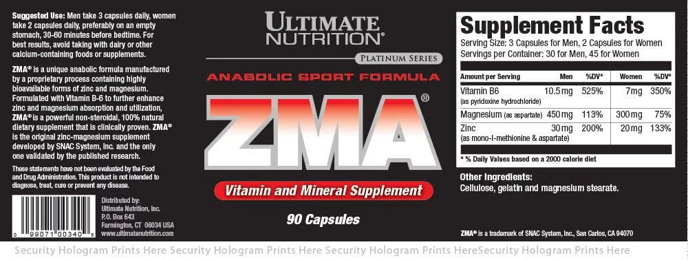90 Capsules ZMA Vitamin & Mineral G2204