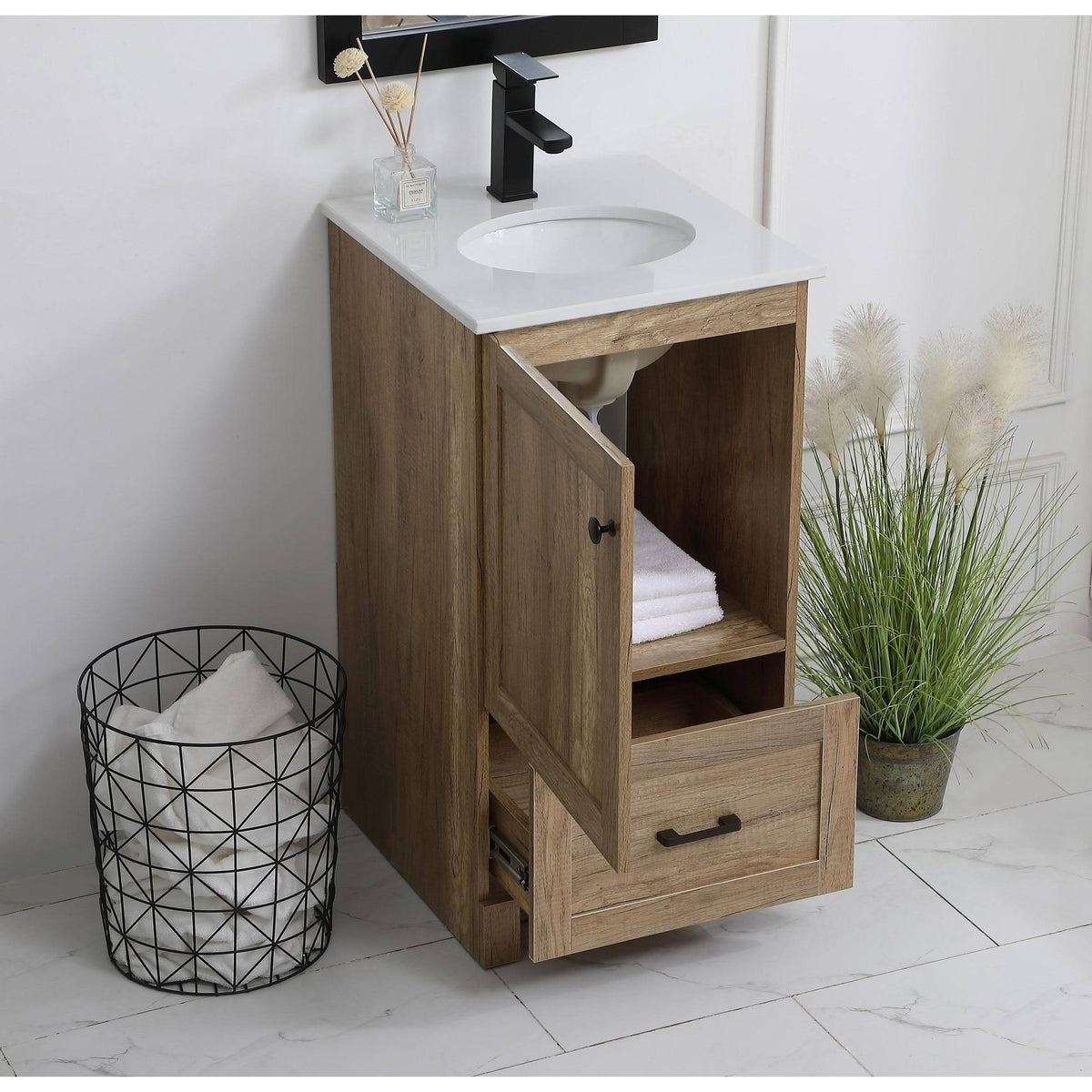 18 inch Natural Oak Vanity Cabinet Set S70875