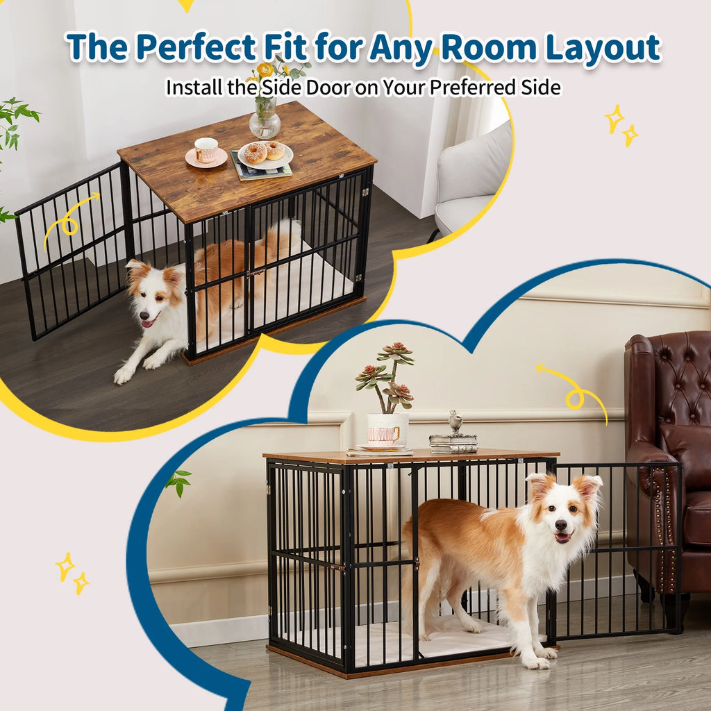 Medium Wooden Dog Crate Furniture with Washable Cushion Z841275