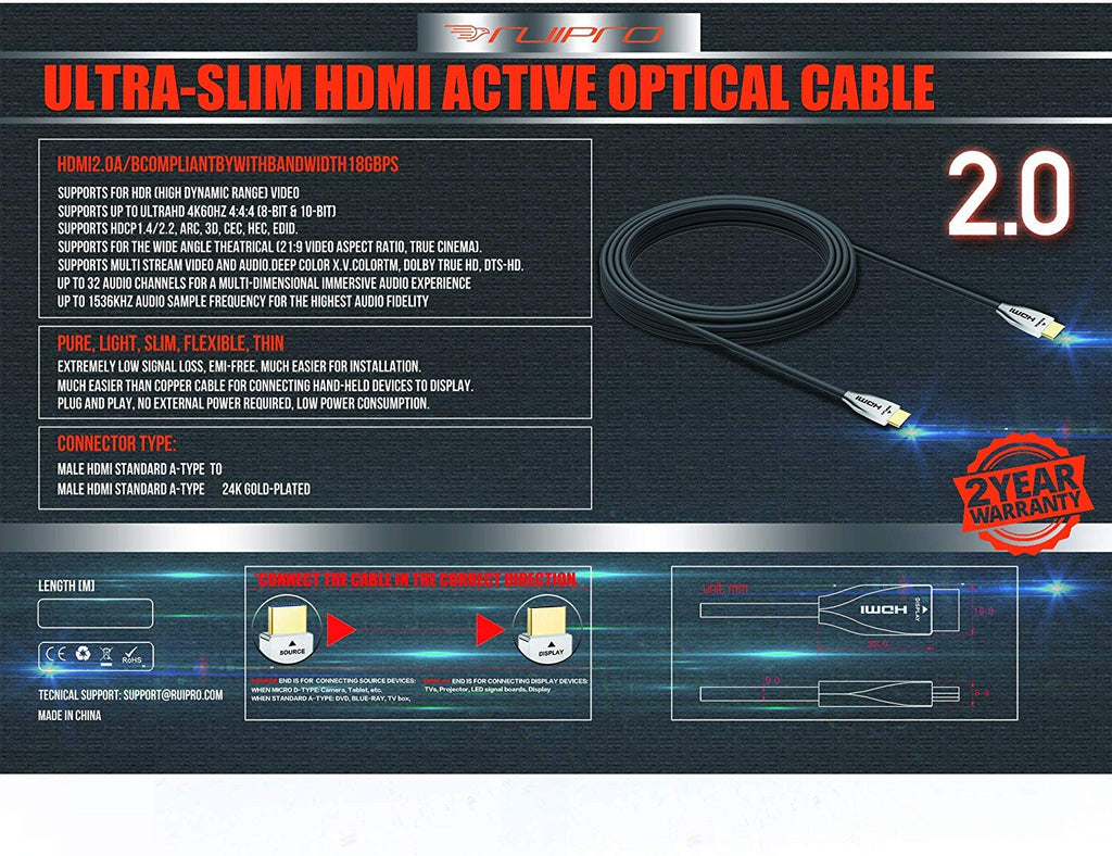 HDMI 2.0b Fiber Optic Cable 65ft 18Gbps D35857