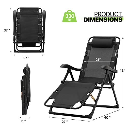 Black Folding Reclining Patio Chair with Headrest O90893