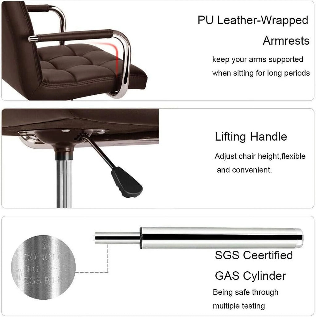 Ribbed PU Leather Office Chair with Wheels Q9986