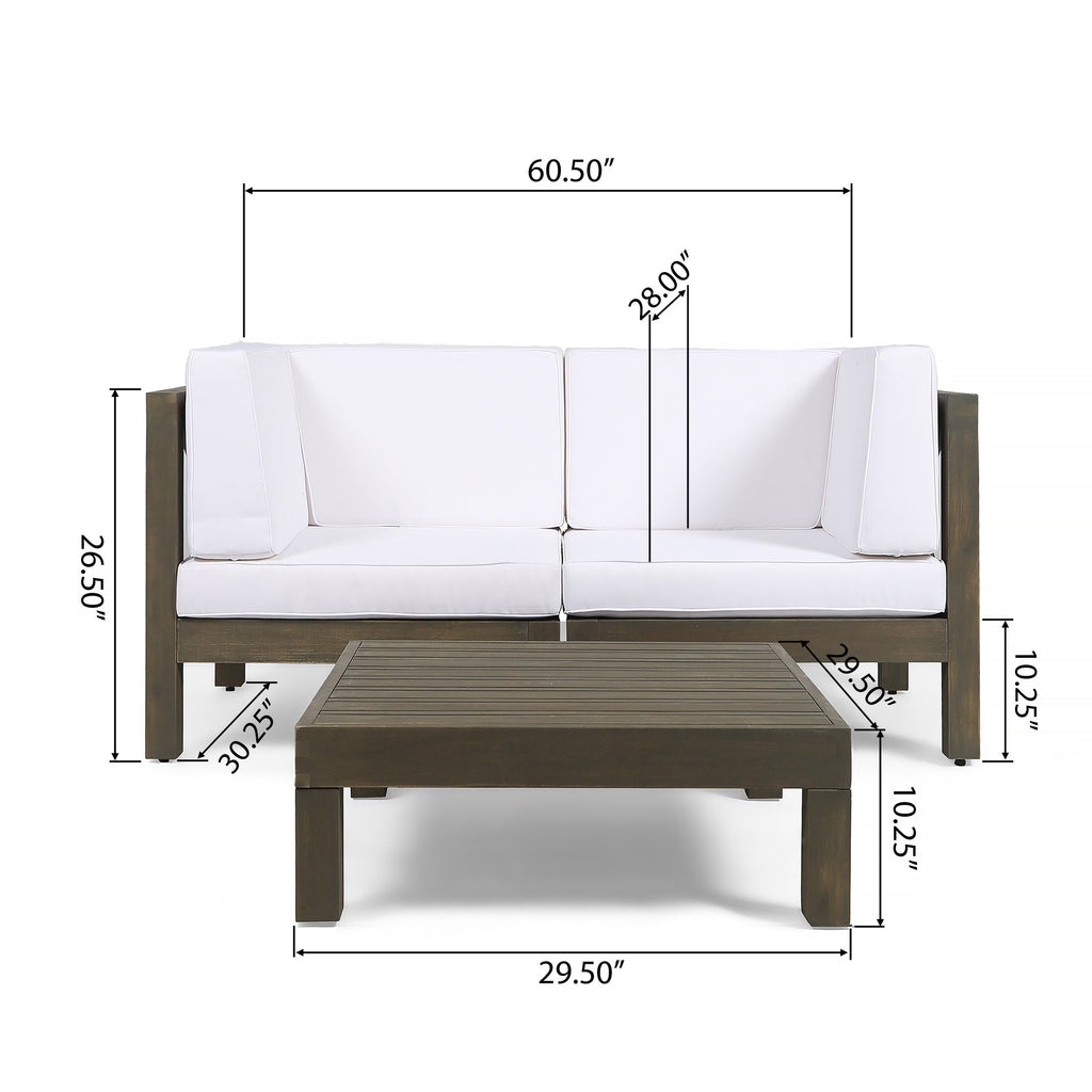 Gray and White Acacia Wood Sectional Loveseat with Coffee Table J538894
