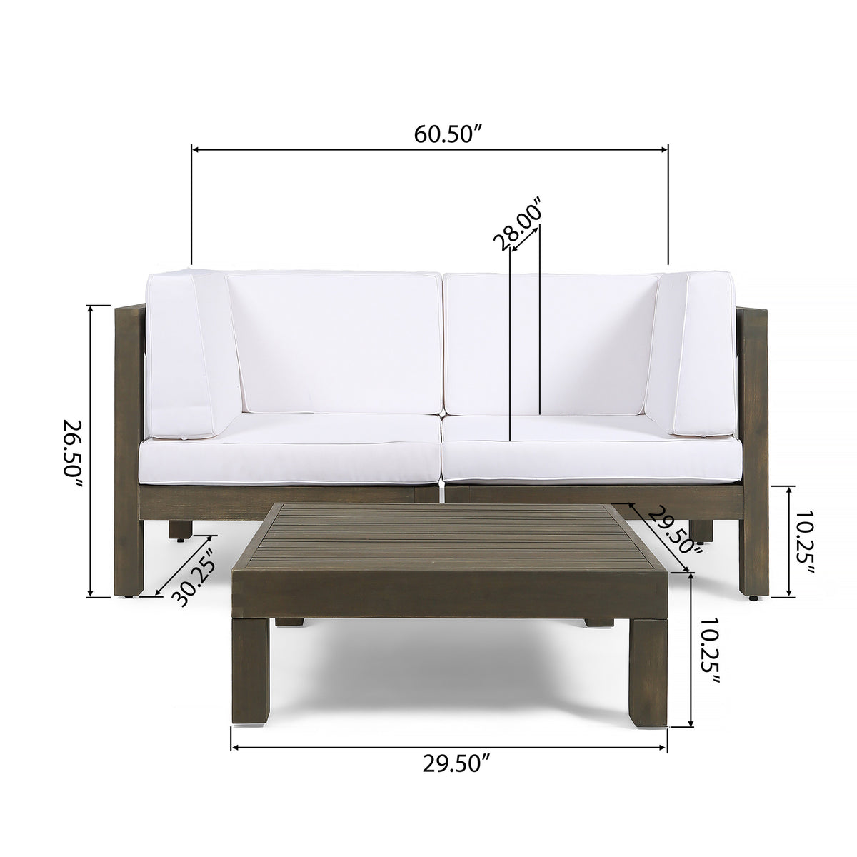 Gray and White Acacia Wood Sectional Loveseat with Coffee Table J538894