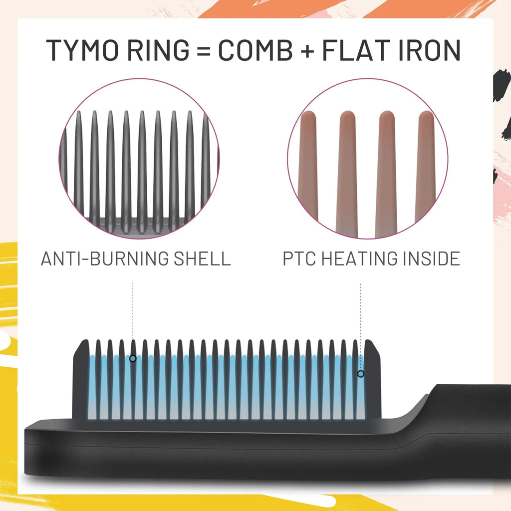 Black Hair Straightener Brush with Built-in Comb V13087