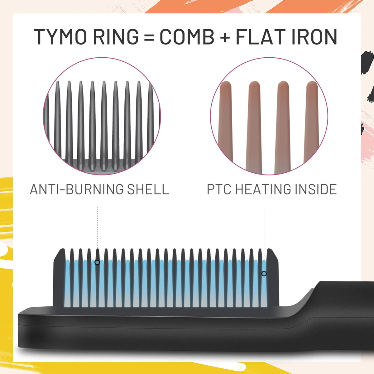 Black Hair Straightener Brush with Built-in Comb V13087