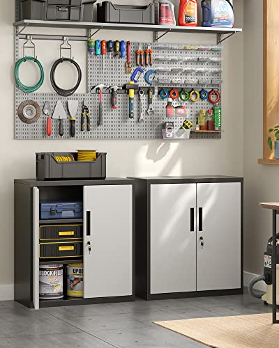 Grey Metal Storage Cabinet with Doors and Shelves J511