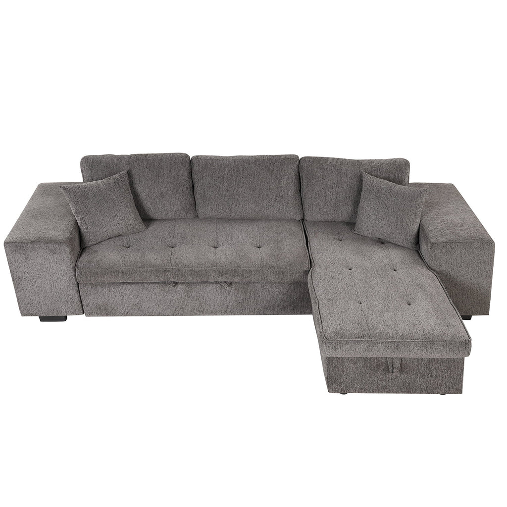 104" Reversible Sectional Couch with Pull Out Bed, L Shape Sleeper Sofa with Storage Chaise and 2 Stools H802746