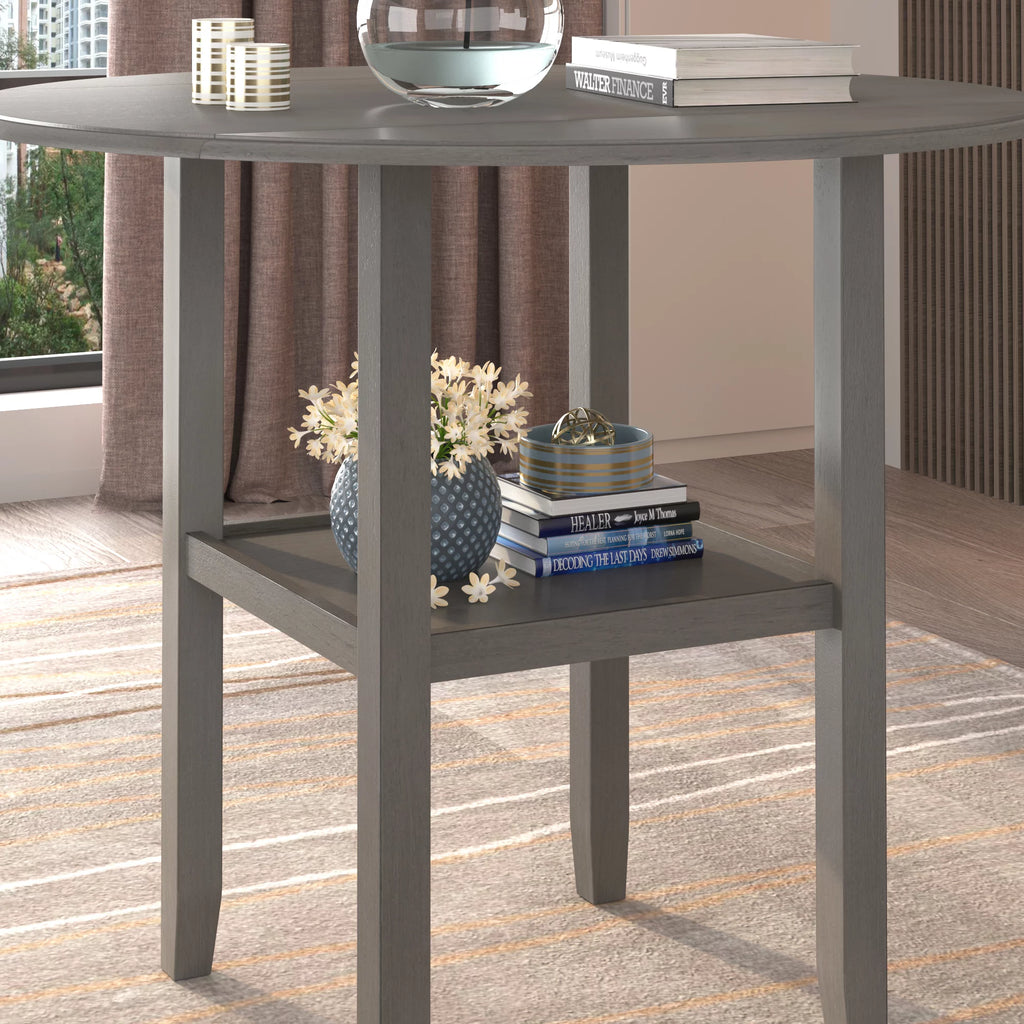 Round Drop Leaf Kitchen Dining Table with Shelf X67739