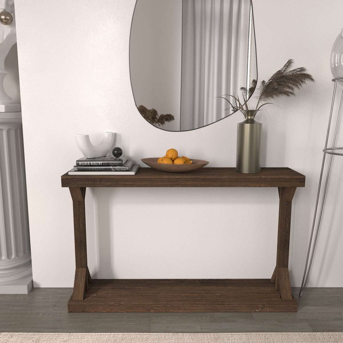 Brown Rustic Pedestal Console Table B303