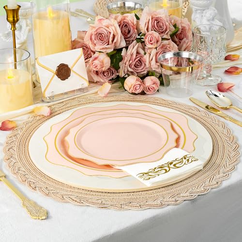 350 PCS Clear and Gold Plastic Plates, 50 Cups, 150 Silverwares, 50 Napkins H63891
