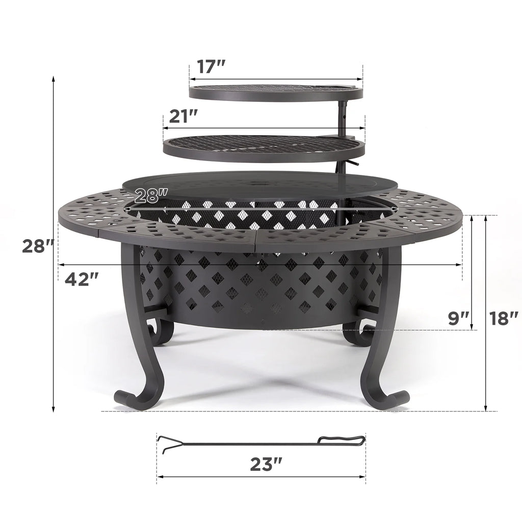 42-inch Metal Fire Pit with 2 Grills and Lid X6005