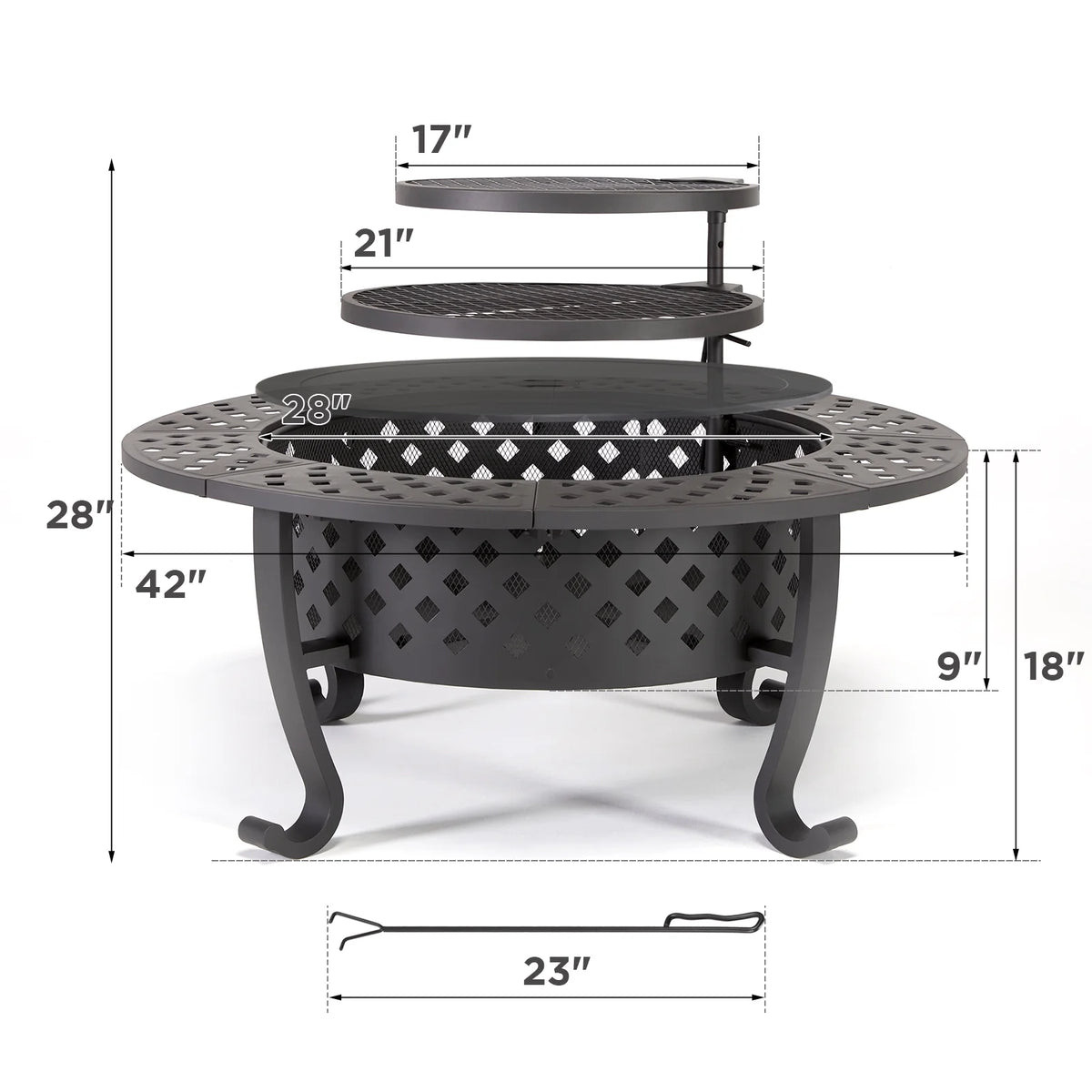 42-inch Metal Fire Pit with 2 Grills and Lid X6005