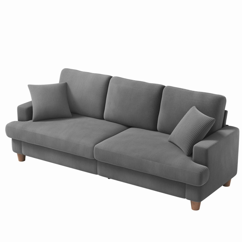 Gray Corduroy 3 Seater Sofa with 2 Pillows W809983