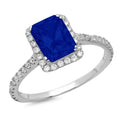 18k White Gold Emerald Cut Blue Halo Ring Size 3.5 X53410