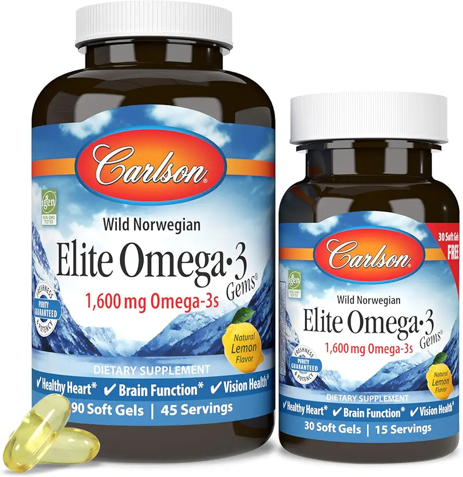 1600 mg Omega-3 Fish Oil Capsules, Lemon, 90+30 Softgels P901