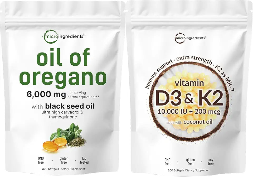 Oil of Oregano 6,000mg & Vitamin D3 10,000iu + K2 200mcg Softgels 2 Pack H807