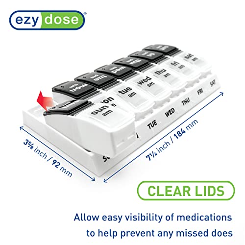 Weekly 7-Day AM/PM Pill Case, Black and Clear Lids G535
