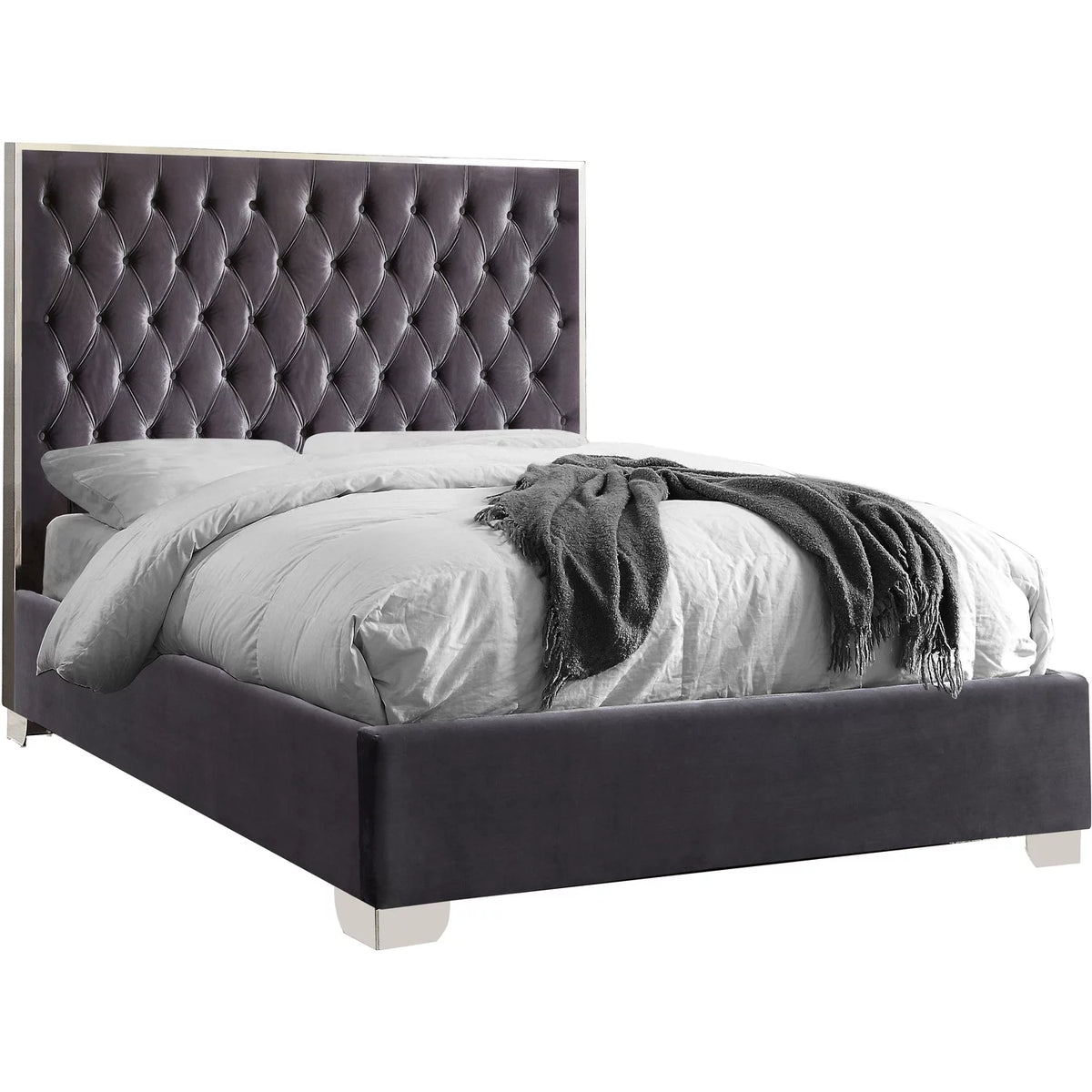 Grey Velvet King Bed P9841
