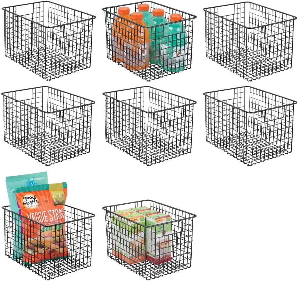Metal Wire Storage Bin Baskets with Handles 8 Pack Black S9327