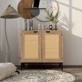 Set of 2 Natural Wood Storage Cabinet with 2 Rattan Doors X825863