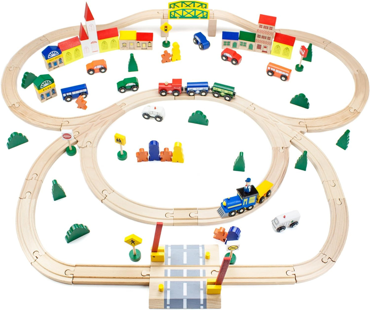 100-Piece Wooden Train Track Town Starter Set I34769
