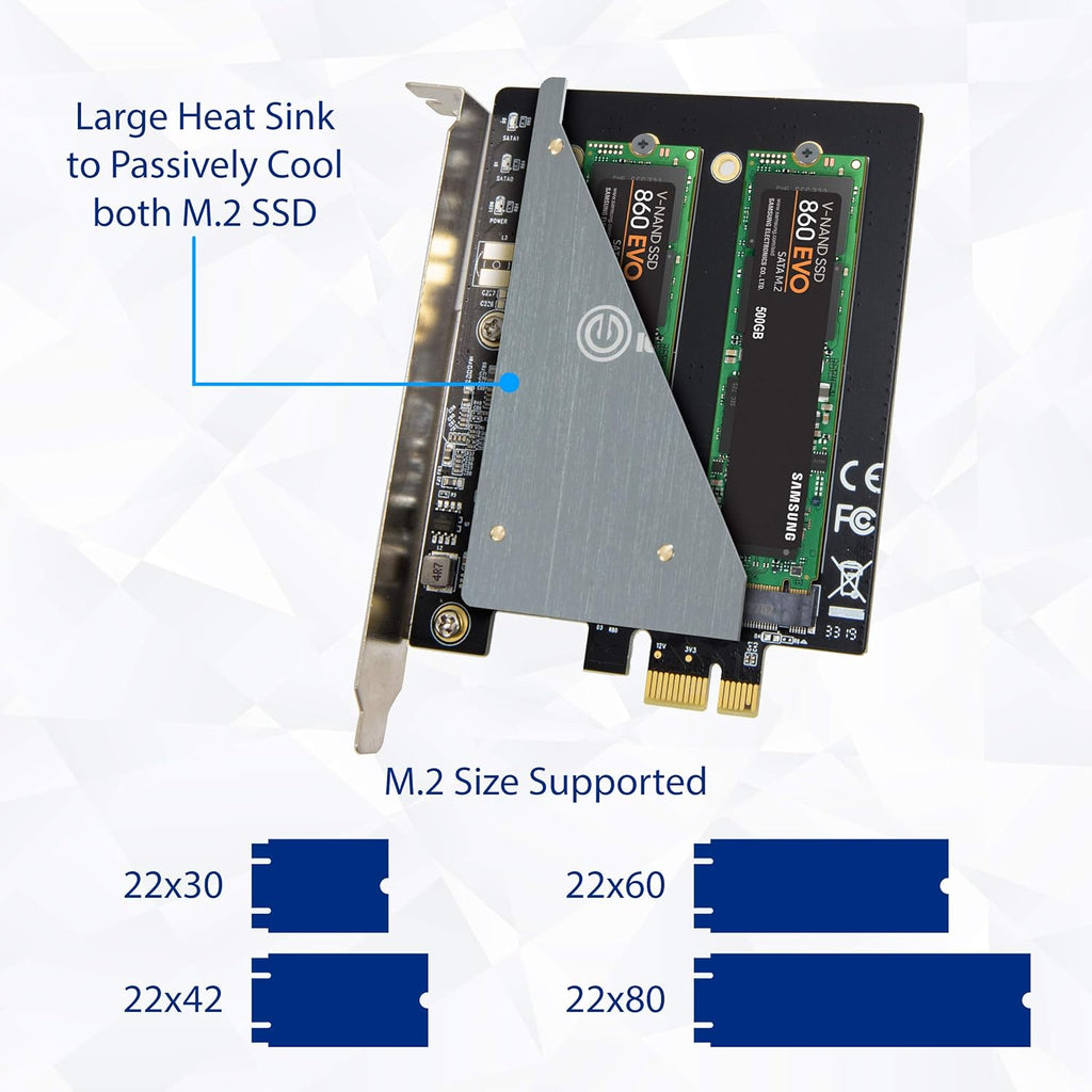 Dual M.2 SATA SSD PCI Express 3.0 x1 Expansion Card V41637