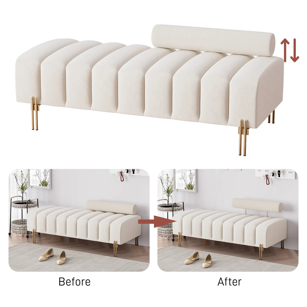 52" Velvet Upholstered Bench with Golden Metal Legs T306