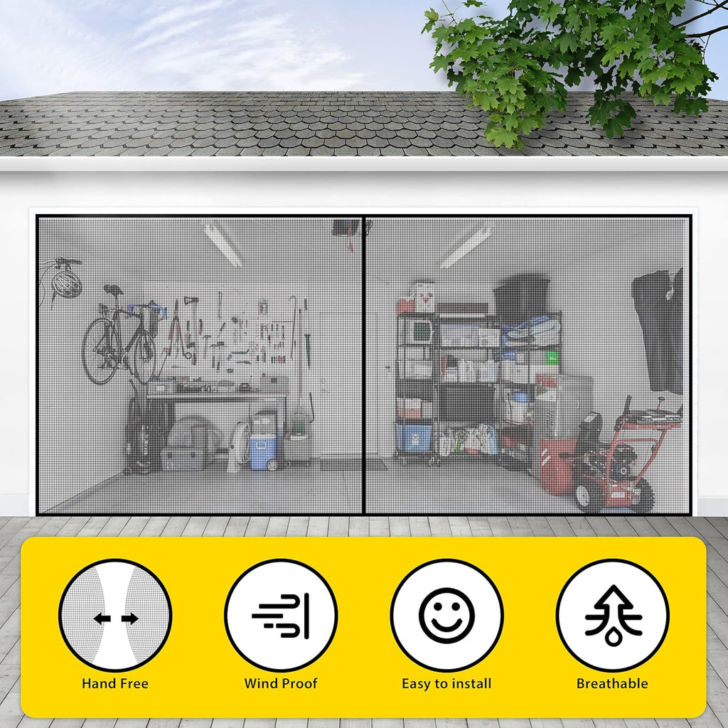 2 Car 16x7FT Heavy Duty Magnetic Garage Door Screen L48960