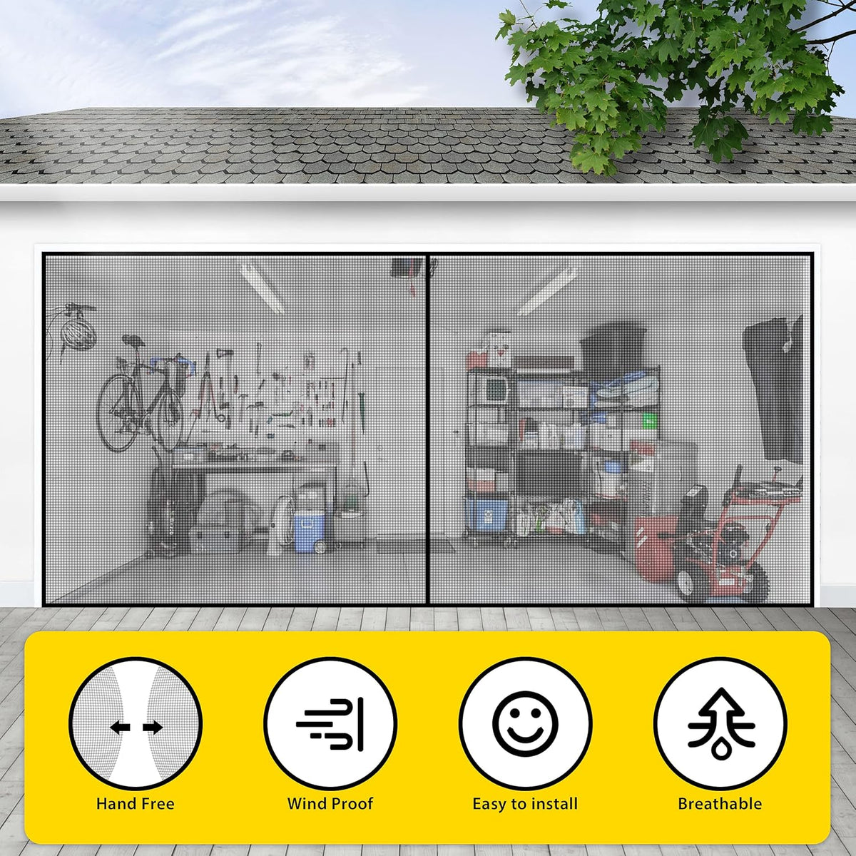 2 Car 16x7FT Heavy Duty Magnetic Garage Door Screen L48960