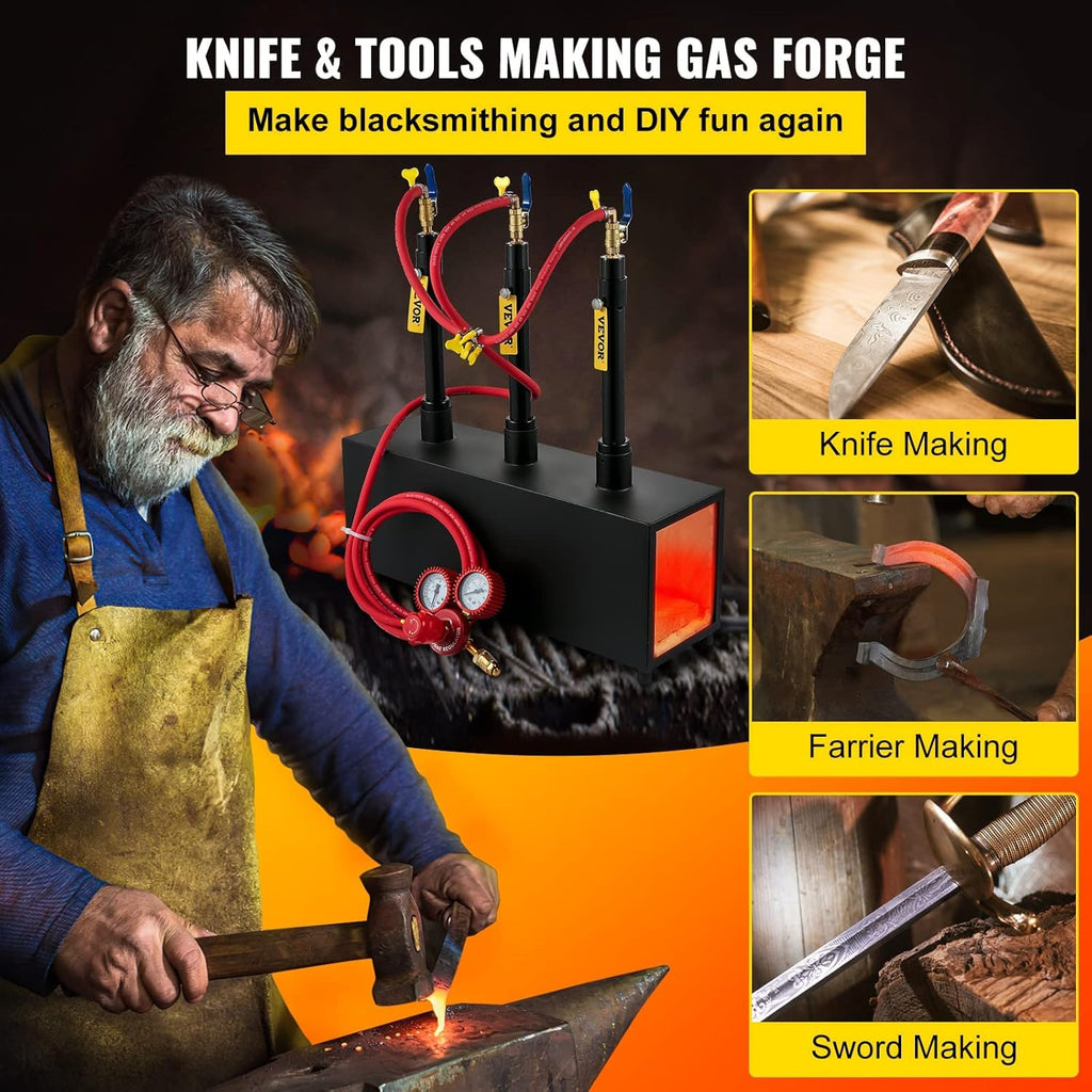 Portable Propane Forge Three Burners Open Structure Square Metal Blacksmithing Forge M375219